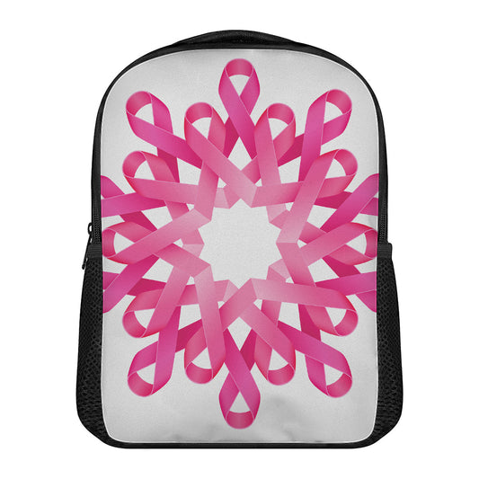 Pink Breast Cancer Ribbon Flower Print Casual Backpack