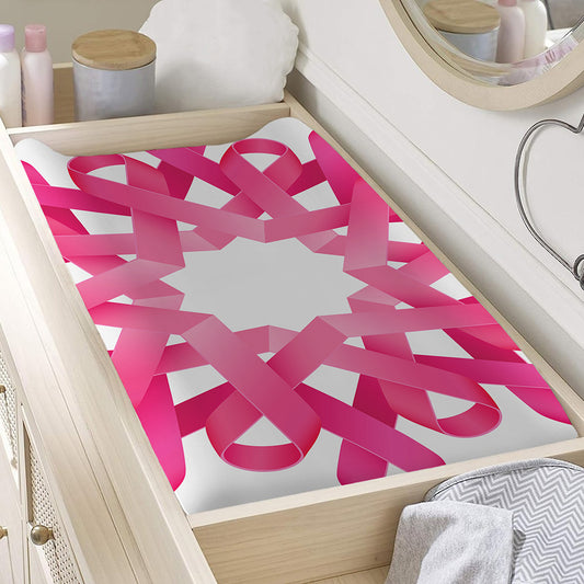 Pink Breast Cancer Ribbon Flower Print Changing Pad Cover