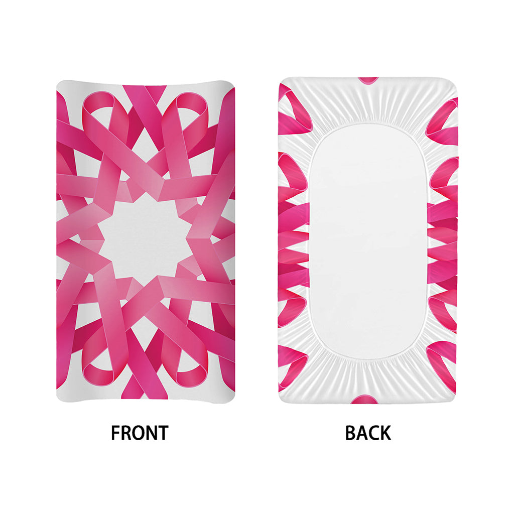 Pink Breast Cancer Ribbon Flower Print Changing Pad Cover