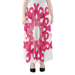 Pink Breast Cancer Ribbon Flower Print Chiffon Maxi Skirt