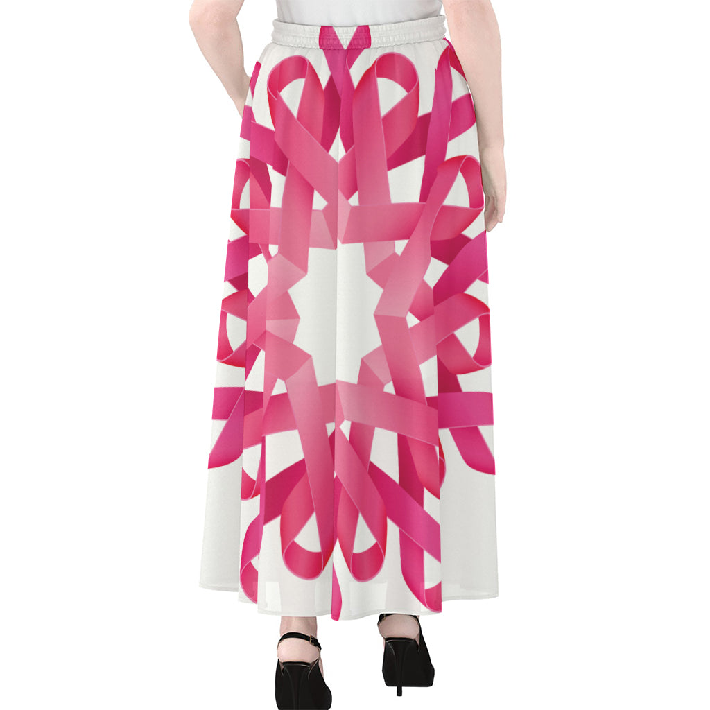 Pink Breast Cancer Ribbon Flower Print Chiffon Maxi Skirt