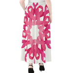 Pink Breast Cancer Ribbon Flower Print Chiffon Maxi Skirt