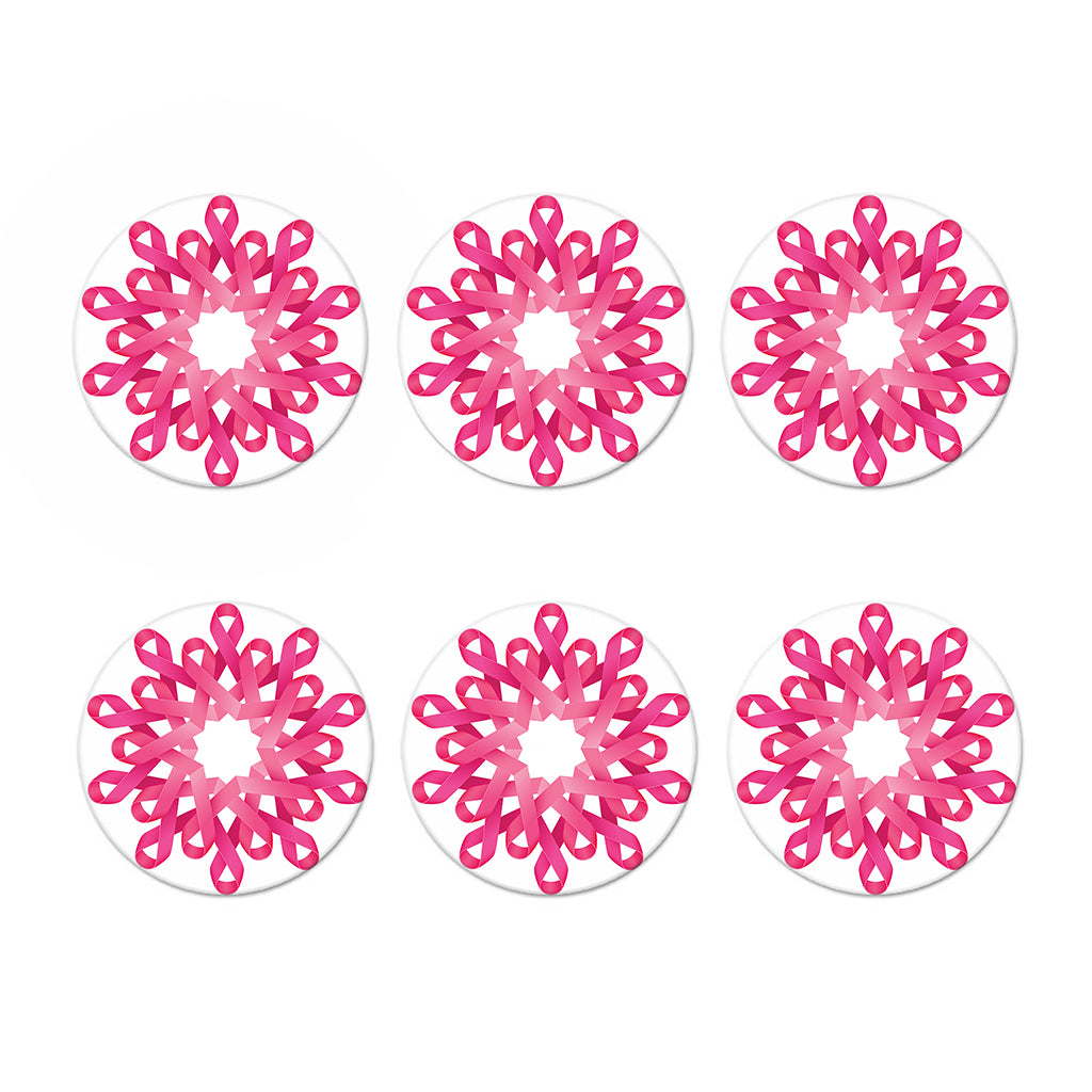 Pink Breast Cancer Ribbon Flower Print Coaster Set