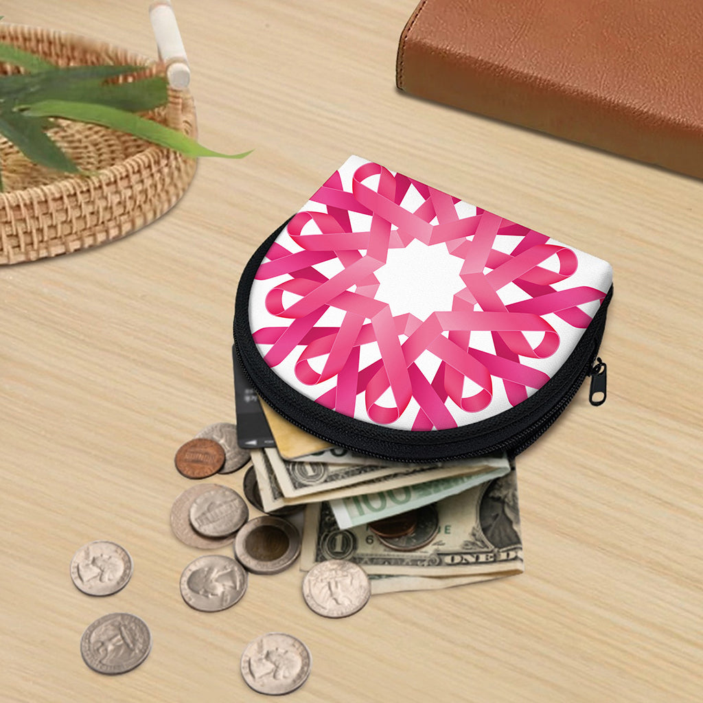 Pink Breast Cancer Ribbon Flower Print Coin Purse