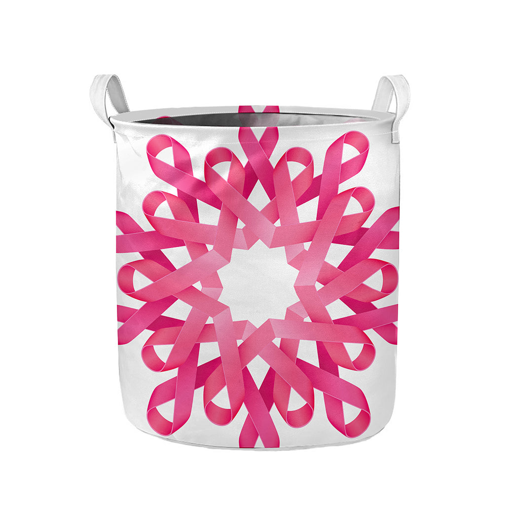 Pink Breast Cancer Ribbon Flower Print Collapsible Laundry Basket