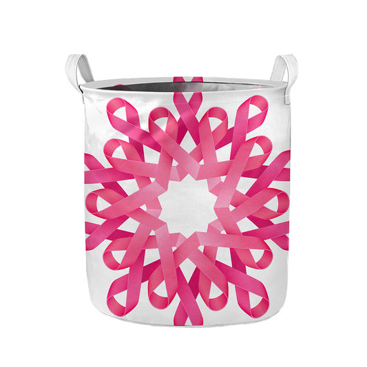 Pink Breast Cancer Ribbon Flower Print Collapsible Laundry Basket
