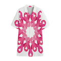Pink Breast Cancer Ribbon Flower Print Cotton Hawaiian Shirt