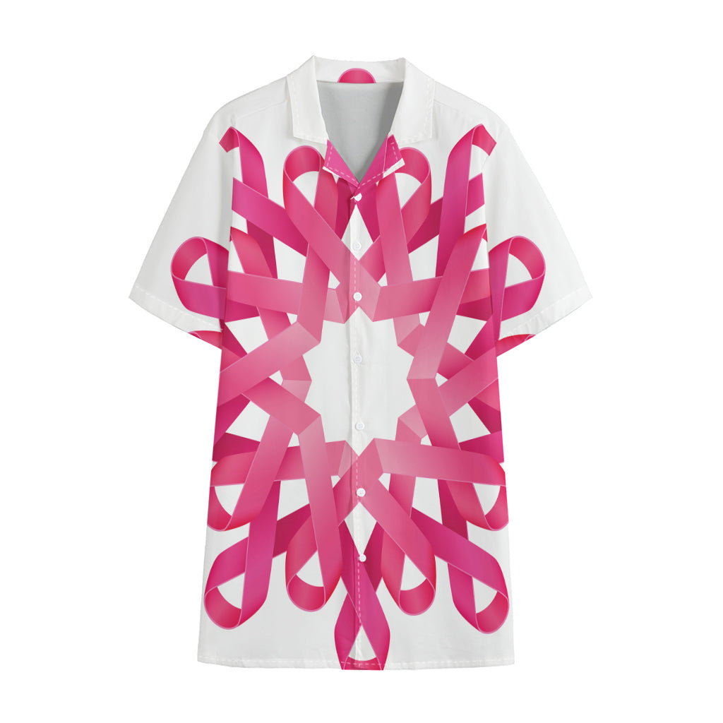 Pink Breast Cancer Ribbon Flower Print Cotton Hawaiian Shirt