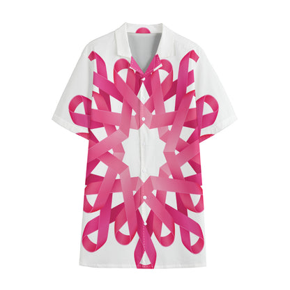 Pink Breast Cancer Ribbon Flower Print Cotton Hawaiian Shirt