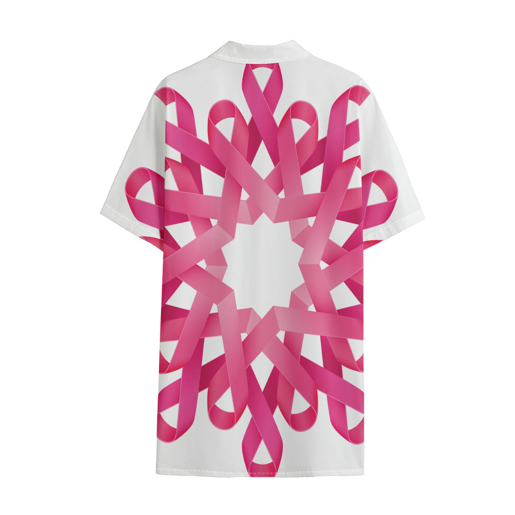Pink Breast Cancer Ribbon Flower Print Cotton Hawaiian Shirt