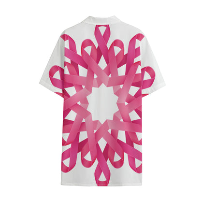 Pink Breast Cancer Ribbon Flower Print Cotton Hawaiian Shirt