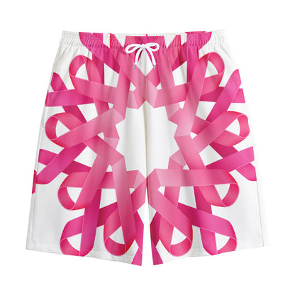 Pink Breast Cancer Ribbon Flower Print Cotton Shorts