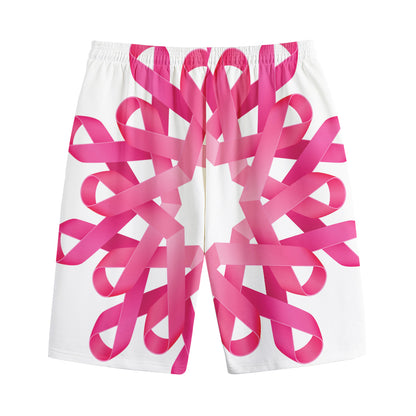 Pink Breast Cancer Ribbon Flower Print Cotton Shorts