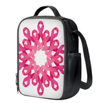 Pink Breast Cancer Ribbon Flower Print Crossbody Lunch Bag