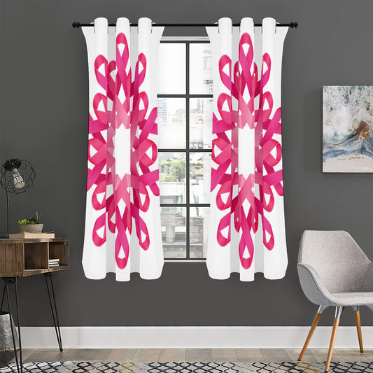 Pink Breast Cancer Ribbon Flower Print Curtain