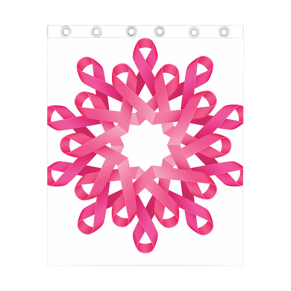 Pink Breast Cancer Ribbon Flower Print Curtain