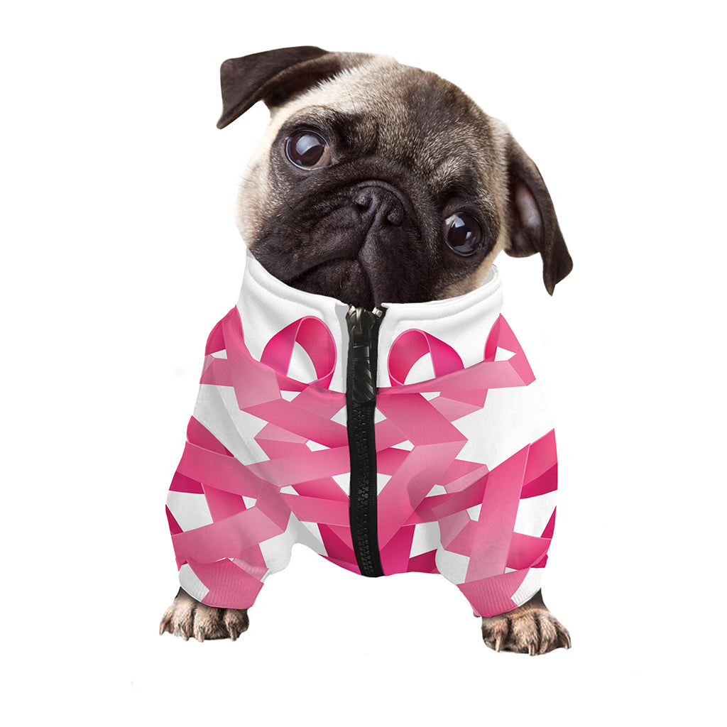 Pink Breast Cancer Ribbon Flower Print Dog Zip Up Jacket