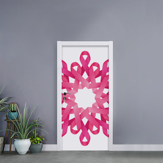 Pink Breast Cancer Ribbon Flower Print Door Sticker