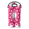 Pink Breast Cancer Ribbon Flower Print Double Neoprene Wine Tote