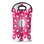 Pink Breast Cancer Ribbon Flower Print Double Neoprene Wine Tote