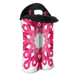 Pink Breast Cancer Ribbon Flower Print Double Neoprene Wine Tote
