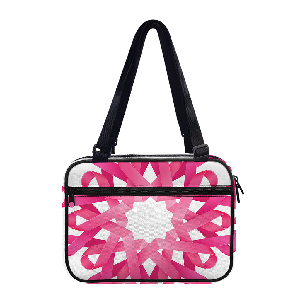 Pink Breast Cancer Ribbon Flower Print Double Strap Bible Bag