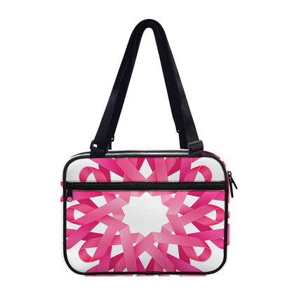 Pink Breast Cancer Ribbon Flower Print Double Strap Bible Bag