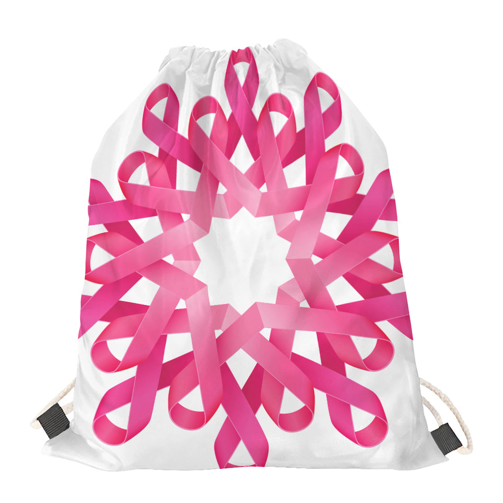 Pink Breast Cancer Ribbon Flower Print Drawstring Bag