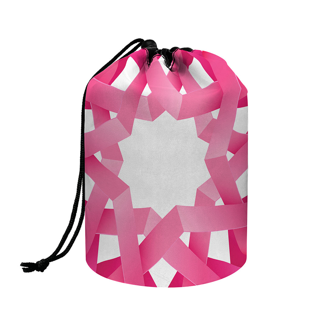 Pink Breast Cancer Ribbon Flower Print Drawstring Makeup Bag