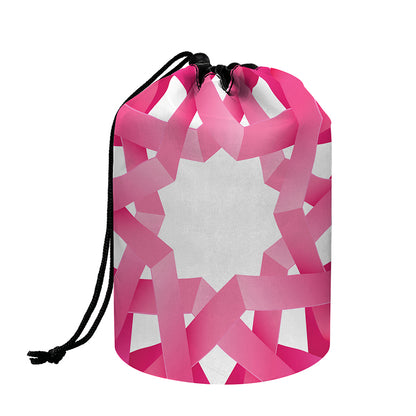 Pink Breast Cancer Ribbon Flower Print Drawstring Makeup Bag