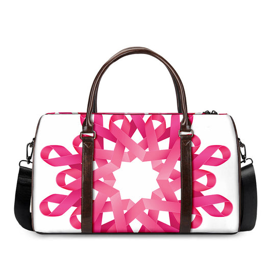 Pink Breast Cancer Ribbon Flower Print Duffle Bag