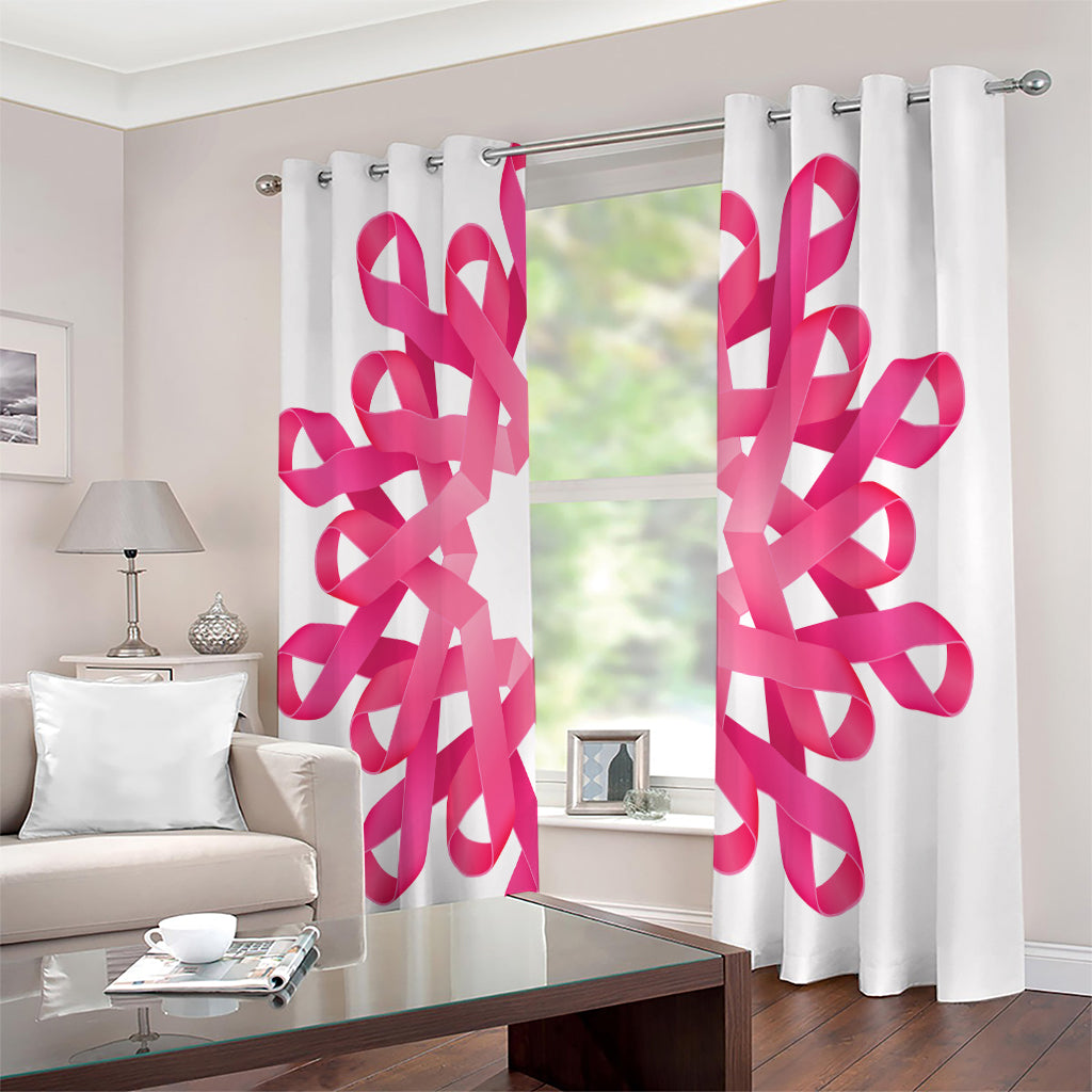 Pink Breast Cancer Ribbon Flower Print Extra Wide Grommet Curtains