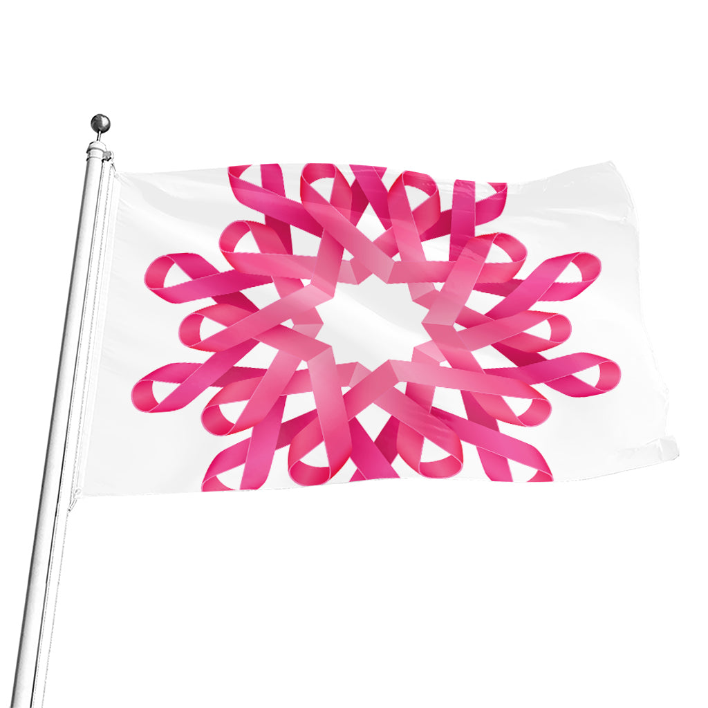 Pink Breast Cancer Ribbon Flower Print Flag
