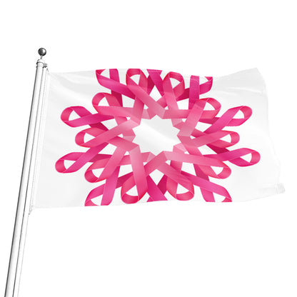 Pink Breast Cancer Ribbon Flower Print Flag