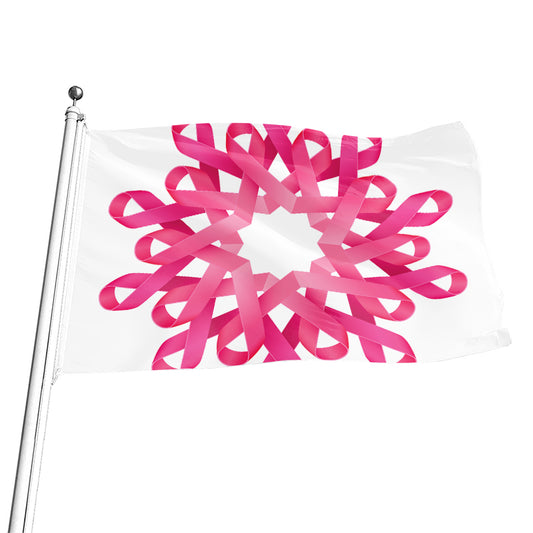 Pink Breast Cancer Ribbon Flower Print Flag
