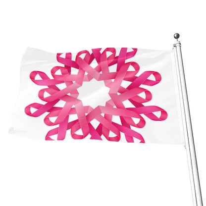 Pink Breast Cancer Ribbon Flower Print Flag