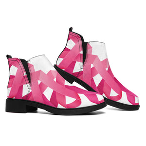 Pink Breast Cancer Ribbon Flower Print Flat Ankle Boots