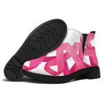 Pink Breast Cancer Ribbon Flower Print Flat Ankle Boots