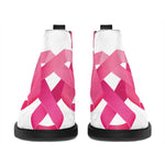 Pink Breast Cancer Ribbon Flower Print Flat Ankle Boots