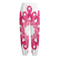 Pink Breast Cancer Ribbon Flower Print Fleece Lined Knit Pants