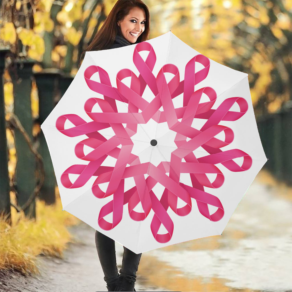 Pink Breast Cancer Ribbon Flower Print Foldable Umbrella