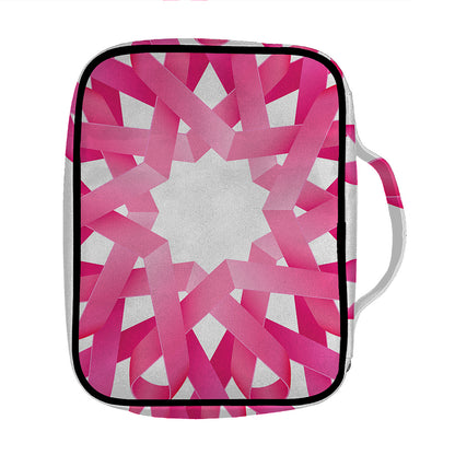 Pink Breast Cancer Ribbon Flower Print Front Pocket Bible Bag