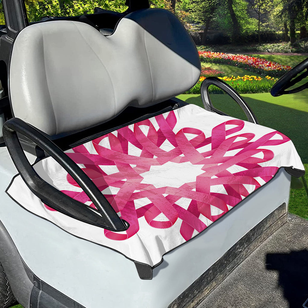Pink Breast Cancer Ribbon Flower Print Golf Cart Seat Cover
