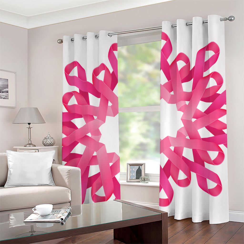 Pink Breast Cancer Ribbon Flower Print Grommet Curtains