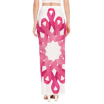 Pink Breast Cancer Ribbon Flower Print High Slit Maxi Skirt