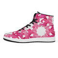 Pink Breast Cancer Ribbon Flower Print High Top Leather Sneakers