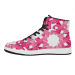 Pink Breast Cancer Ribbon Flower Print High Top Leather Sneakers