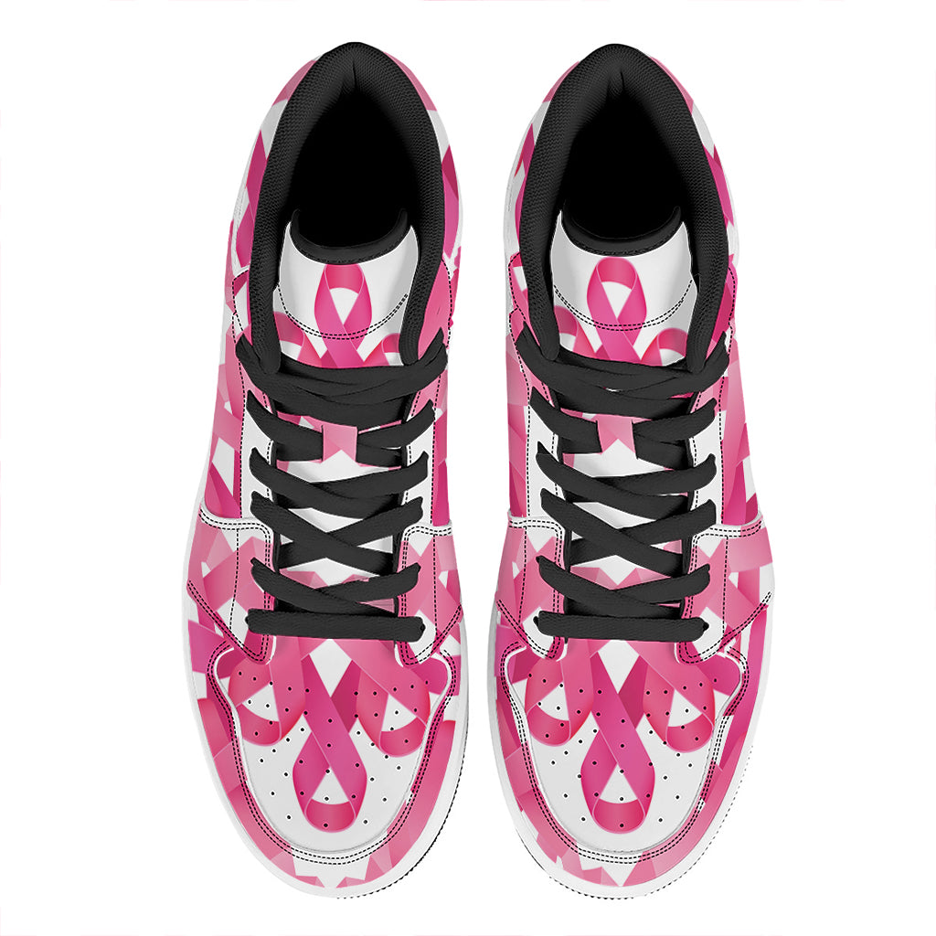 Pink Breast Cancer Ribbon Flower Print High Top Leather Sneakers
