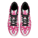 Pink Breast Cancer Ribbon Flower Print High Top Leather Sneakers