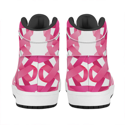 Pink Breast Cancer Ribbon Flower Print High Top Leather Sneakers